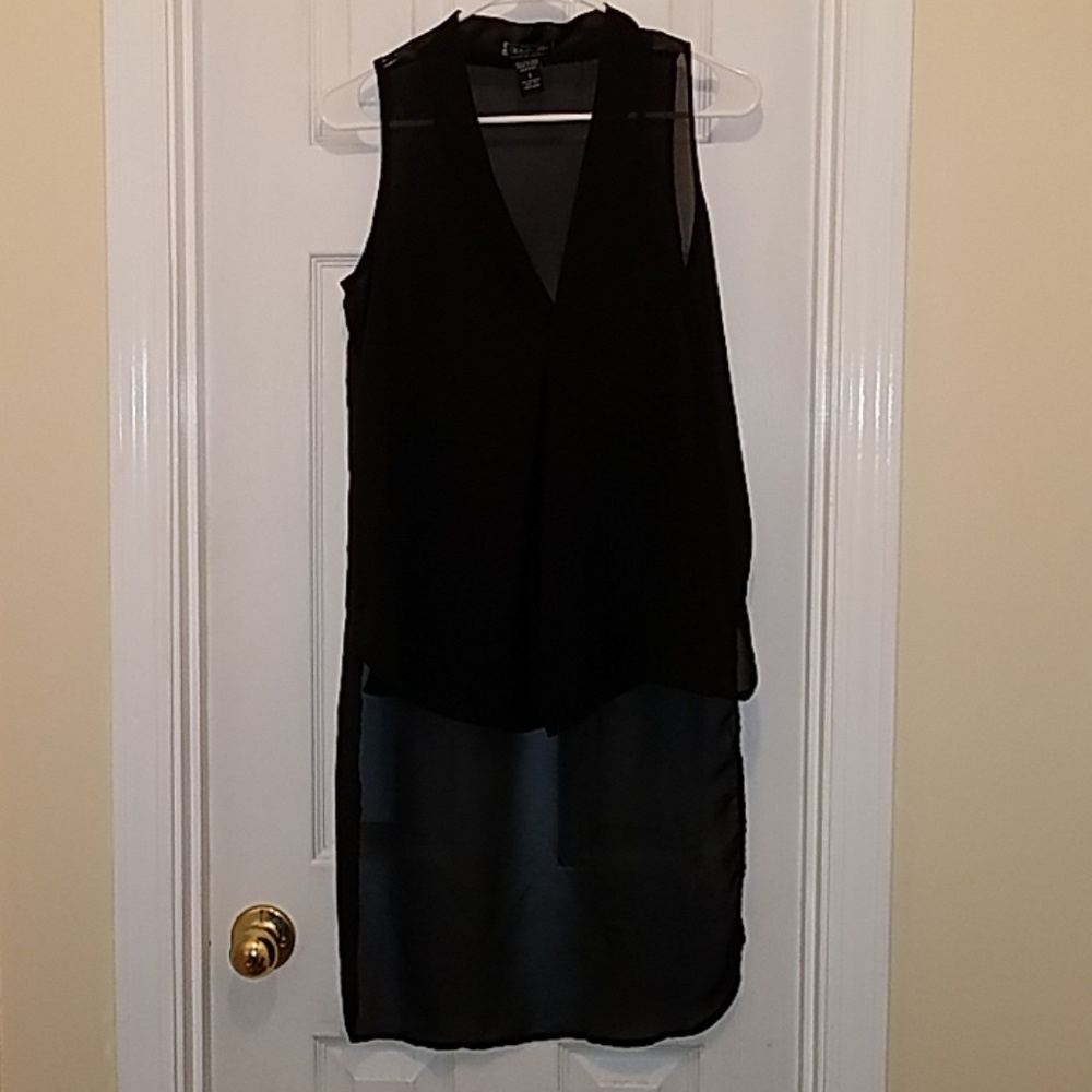Black Sheer Highlow V-neck Shirt